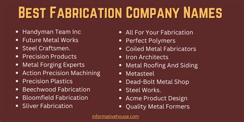 metal fabrication business names|metal manufacturing company names.